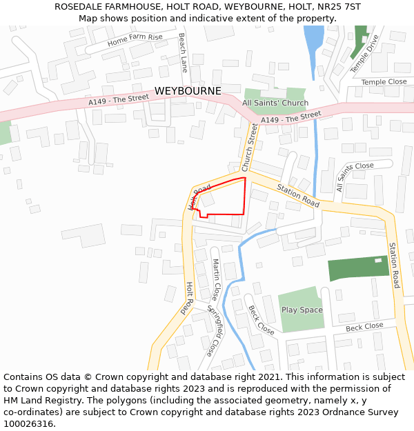 ROSEDALE FARMHOUSE, HOLT ROAD, WEYBOURNE, HOLT, NR25 7ST: Location map and indicative extent of plot