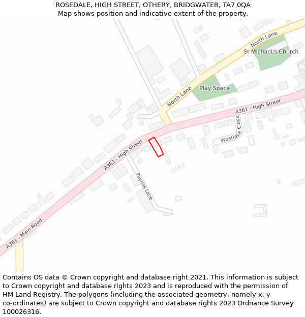 ROSEDALE, HIGH STREET, OTHERY, BRIDGWATER, TA7 0QA: Location map and indicative extent of plot