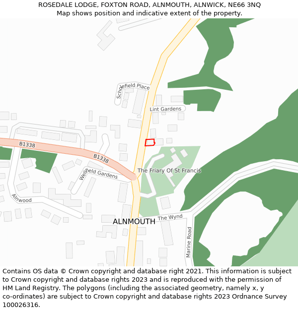 ROSEDALE LODGE, FOXTON ROAD, ALNMOUTH, ALNWICK, NE66 3NQ: Location map and indicative extent of plot