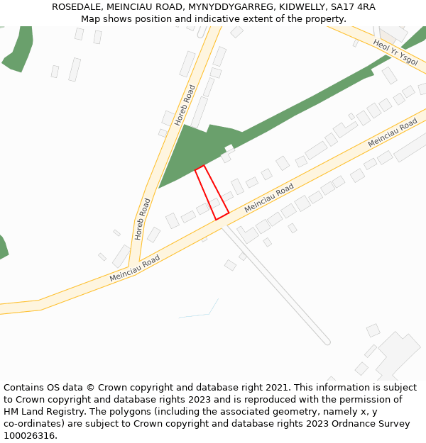 ROSEDALE, MEINCIAU ROAD, MYNYDDYGARREG, KIDWELLY, SA17 4RA: Location map and indicative extent of plot