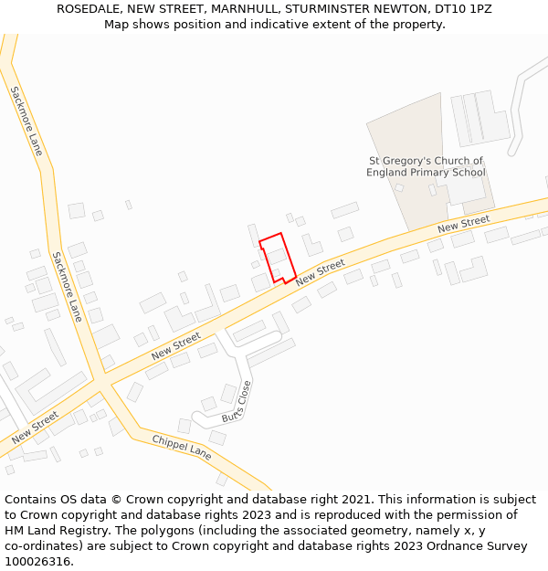 ROSEDALE, NEW STREET, MARNHULL, STURMINSTER NEWTON, DT10 1PZ: Location map and indicative extent of plot