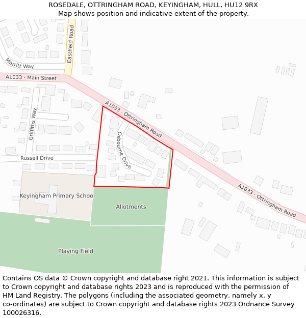 ROSEDALE, OTTRINGHAM ROAD, KEYINGHAM, HULL, HU12 9RX: Location map and indicative extent of plot