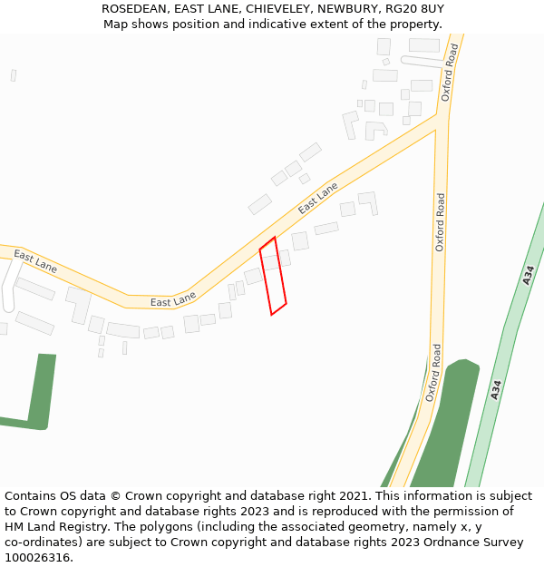ROSEDEAN, EAST LANE, CHIEVELEY, NEWBURY, RG20 8UY: Location map and indicative extent of plot