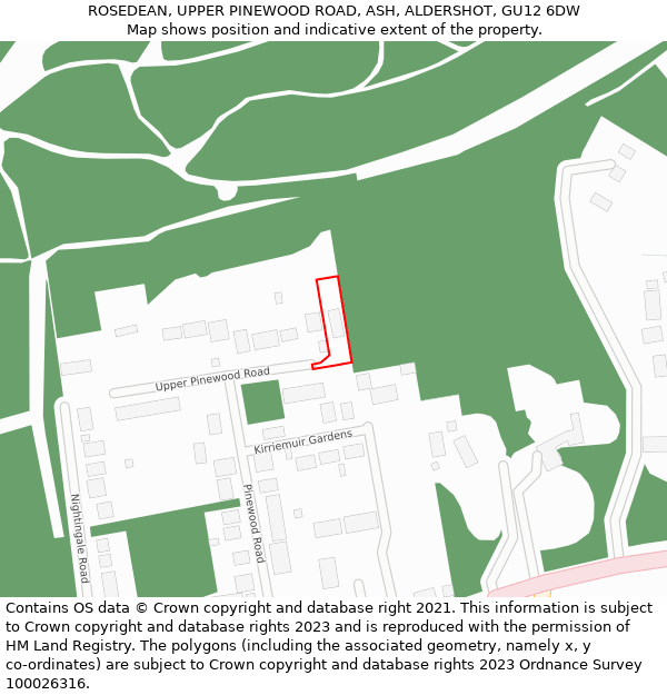 ROSEDEAN, UPPER PINEWOOD ROAD, ASH, ALDERSHOT, GU12 6DW: Location map and indicative extent of plot