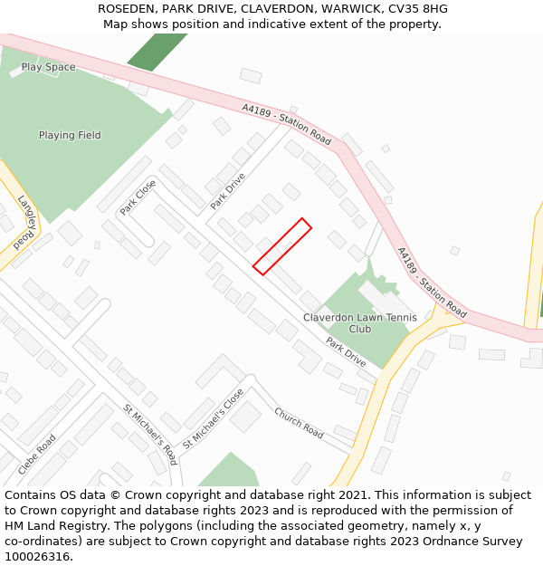 ROSEDEN, PARK DRIVE, CLAVERDON, WARWICK, CV35 8HG: Location map and indicative extent of plot