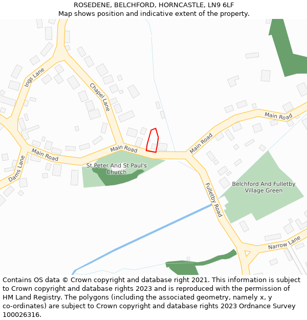 ROSEDENE, BELCHFORD, HORNCASTLE, LN9 6LF: Location map and indicative extent of plot