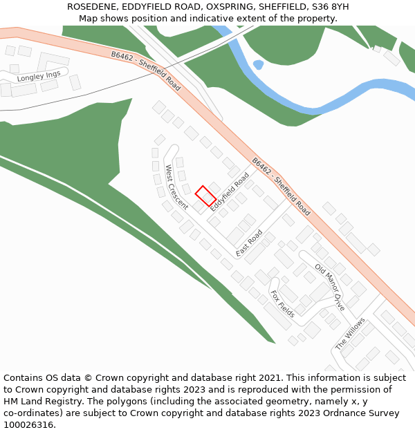 ROSEDENE, EDDYFIELD ROAD, OXSPRING, SHEFFIELD, S36 8YH: Location map and indicative extent of plot