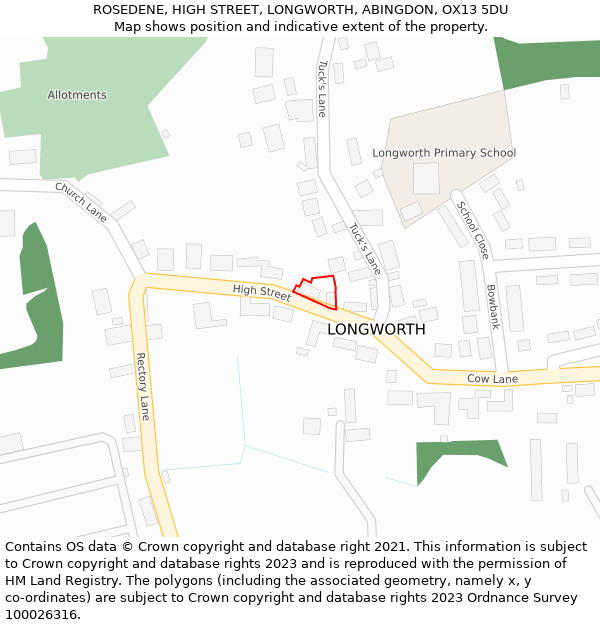 ROSEDENE, HIGH STREET, LONGWORTH, ABINGDON, OX13 5DU: Location map and indicative extent of plot