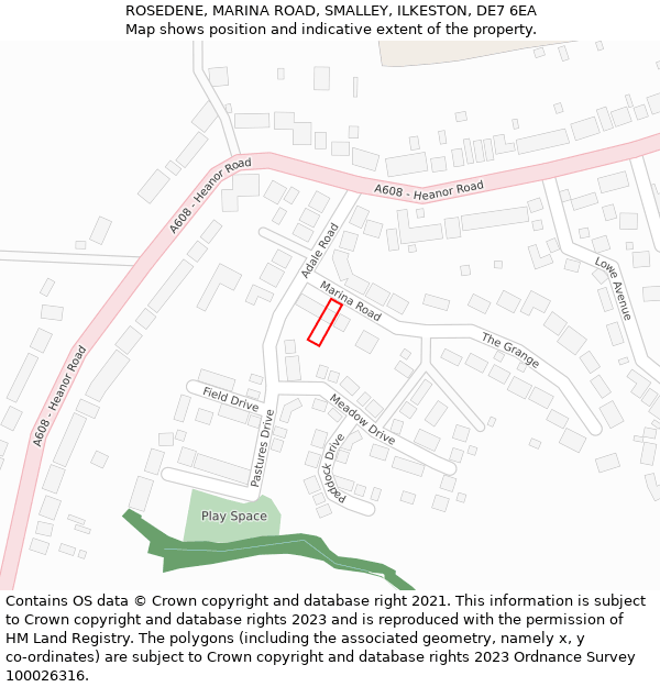 ROSEDENE, MARINA ROAD, SMALLEY, ILKESTON, DE7 6EA: Location map and indicative extent of plot