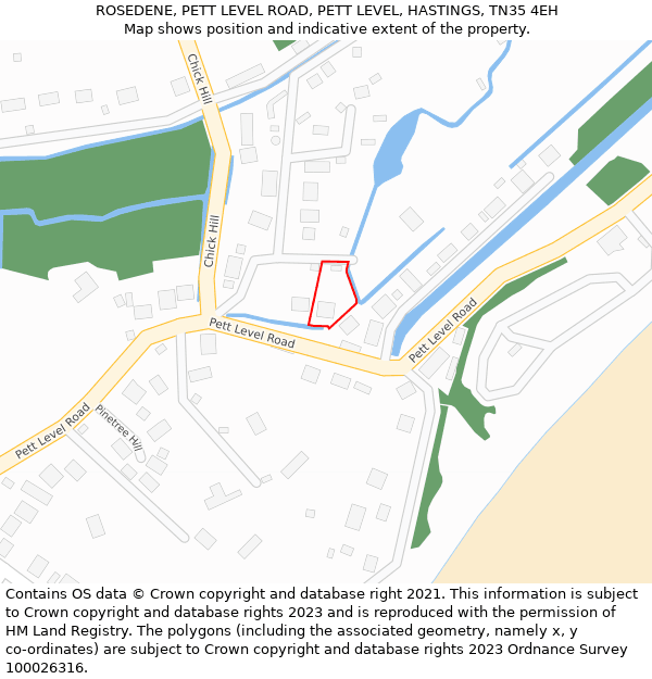 ROSEDENE, PETT LEVEL ROAD, PETT LEVEL, HASTINGS, TN35 4EH: Location map and indicative extent of plot