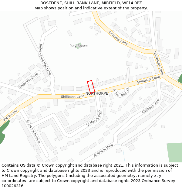 ROSEDENE, SHILL BANK LANE, MIRFIELD, WF14 0PZ: Location map and indicative extent of plot