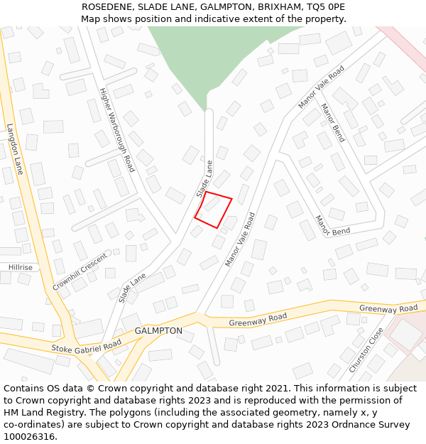 ROSEDENE, SLADE LANE, GALMPTON, BRIXHAM, TQ5 0PE: Location map and indicative extent of plot
