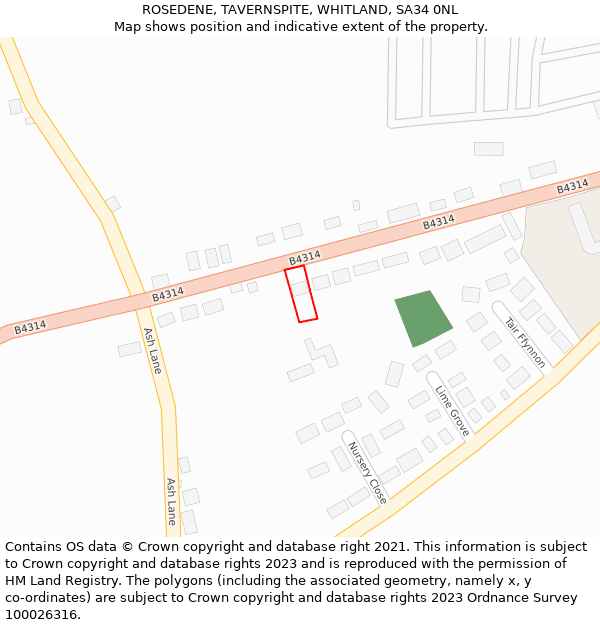 ROSEDENE, TAVERNSPITE, WHITLAND, SA34 0NL: Location map and indicative extent of plot