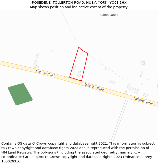 ROSEDENE, TOLLERTON ROAD, HUBY, YORK, YO61 1HX: Location map and indicative extent of plot