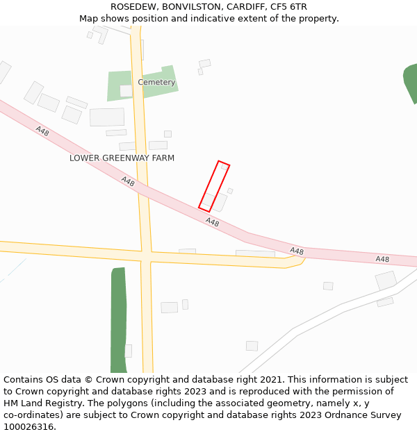 ROSEDEW, BONVILSTON, CARDIFF, CF5 6TR: Location map and indicative extent of plot