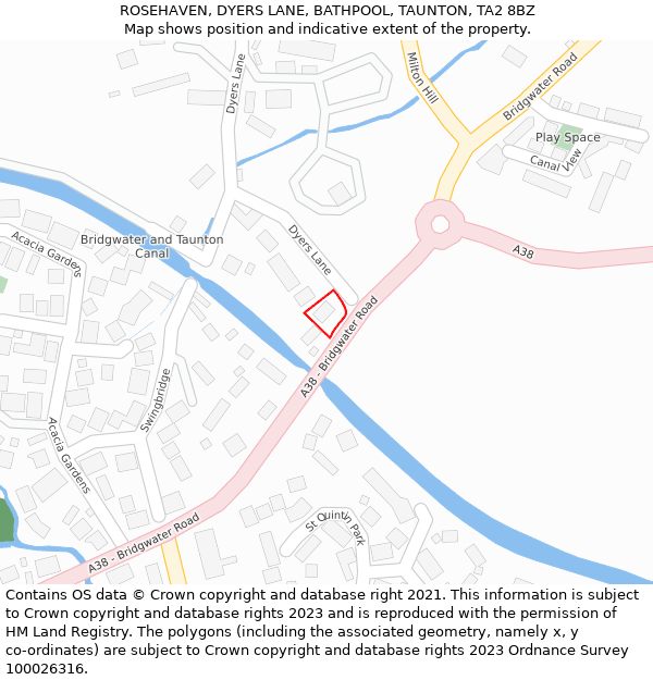 ROSEHAVEN, DYERS LANE, BATHPOOL, TAUNTON, TA2 8BZ: Location map and indicative extent of plot