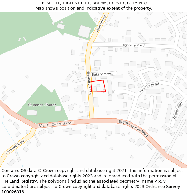 ROSEHILL, HIGH STREET, BREAM, LYDNEY, GL15 6EQ: Location map and indicative extent of plot