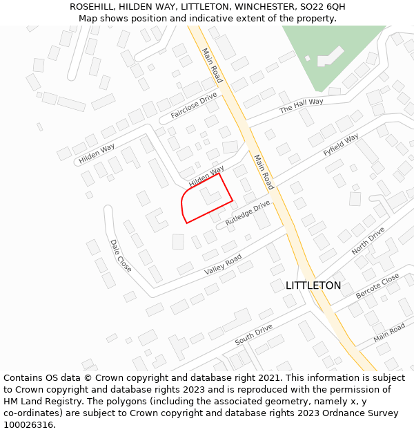 ROSEHILL, HILDEN WAY, LITTLETON, WINCHESTER, SO22 6QH: Location map and indicative extent of plot