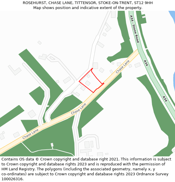 ROSEHURST, CHASE LANE, TITTENSOR, STOKE-ON-TRENT, ST12 9HH: Location map and indicative extent of plot