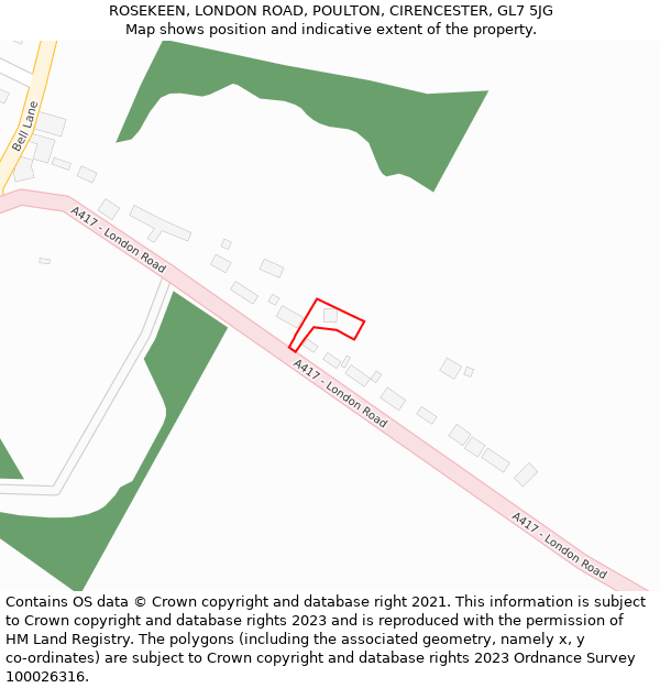 ROSEKEEN, LONDON ROAD, POULTON, CIRENCESTER, GL7 5JG: Location map and indicative extent of plot