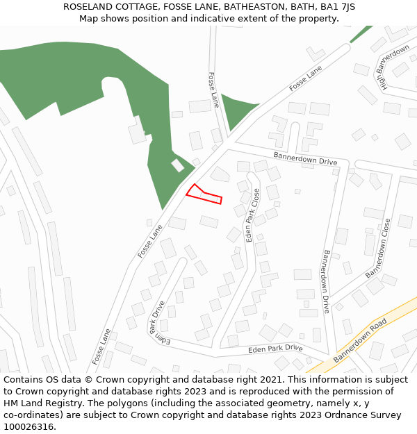 ROSELAND COTTAGE, FOSSE LANE, BATHEASTON, BATH, BA1 7JS: Location map and indicative extent of plot