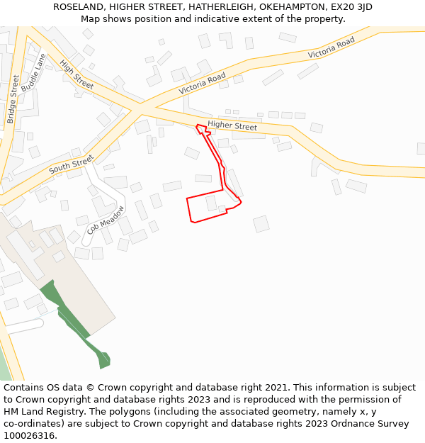 ROSELAND, HIGHER STREET, HATHERLEIGH, OKEHAMPTON, EX20 3JD: Location map and indicative extent of plot