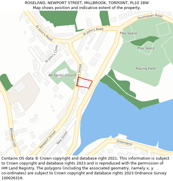 ROSELAND, NEWPORT STREET, MILLBROOK, TORPOINT, PL10 1BW: Location map and indicative extent of plot