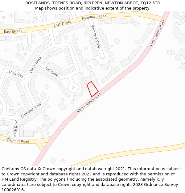 ROSELANDS, TOTNES ROAD, IPPLEPEN, NEWTON ABBOT, TQ12 5TD: Location map and indicative extent of plot