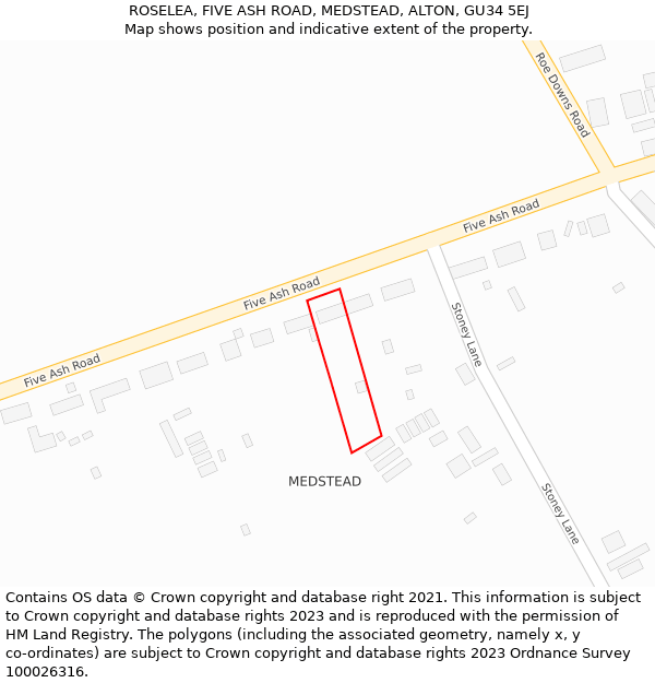 ROSELEA, FIVE ASH ROAD, MEDSTEAD, ALTON, GU34 5EJ: Location map and indicative extent of plot