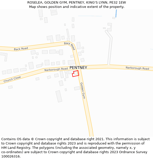 ROSELEA, GOLDEN GYM, PENTNEY, KING'S LYNN, PE32 1EW: Location map and indicative extent of plot