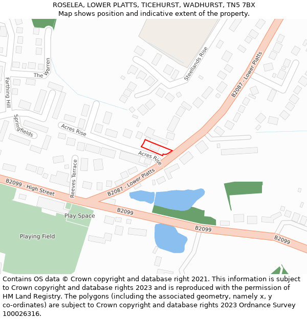 ROSELEA, LOWER PLATTS, TICEHURST, WADHURST, TN5 7BX: Location map and indicative extent of plot