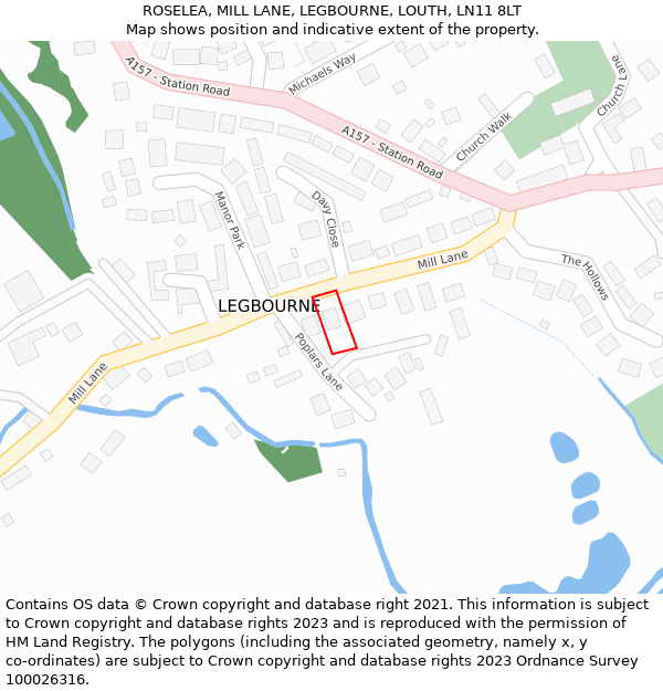 ROSELEA, MILL LANE, LEGBOURNE, LOUTH, LN11 8LT: Location map and indicative extent of plot