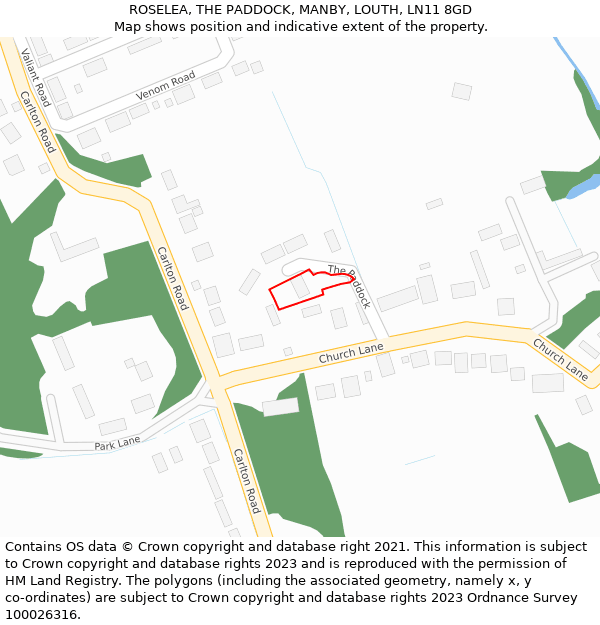 ROSELEA, THE PADDOCK, MANBY, LOUTH, LN11 8GD: Location map and indicative extent of plot