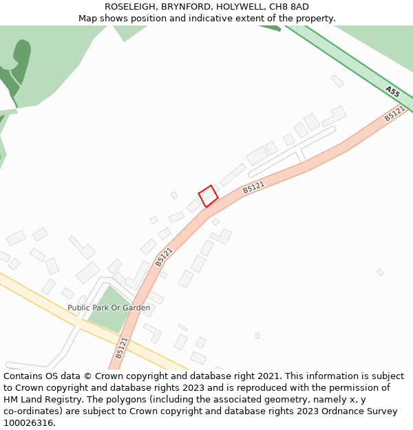 ROSELEIGH, BRYNFORD, HOLYWELL, CH8 8AD: Location map and indicative extent of plot