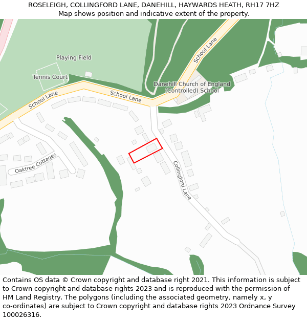 ROSELEIGH, COLLINGFORD LANE, DANEHILL, HAYWARDS HEATH, RH17 7HZ: Location map and indicative extent of plot