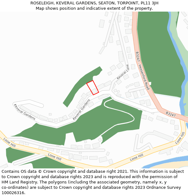 ROSELEIGH, KEVERAL GARDENS, SEATON, TORPOINT, PL11 3JH: Location map and indicative extent of plot