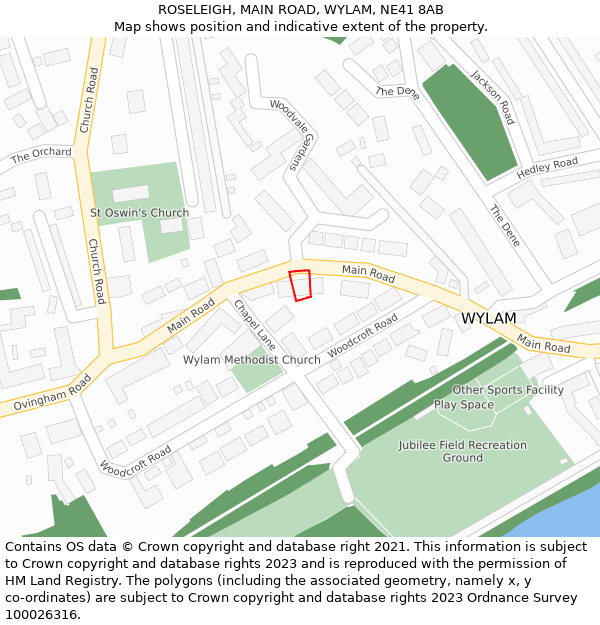 ROSELEIGH, MAIN ROAD, WYLAM, NE41 8AB: Location map and indicative extent of plot