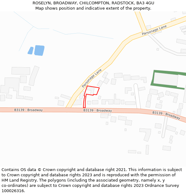 ROSELYN, BROADWAY, CHILCOMPTON, RADSTOCK, BA3 4GU: Location map and indicative extent of plot