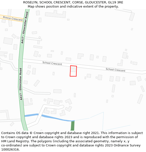 ROSELYN, SCHOOL CRESCENT, CORSE, GLOUCESTER, GL19 3RE: Location map and indicative extent of plot
