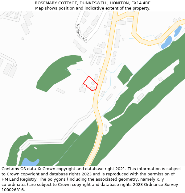 ROSEMARY COTTAGE, DUNKESWELL, HONITON, EX14 4RE: Location map and indicative extent of plot