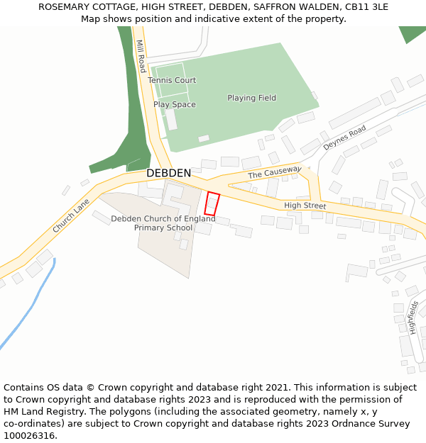 ROSEMARY COTTAGE, HIGH STREET, DEBDEN, SAFFRON WALDEN, CB11 3LE: Location map and indicative extent of plot