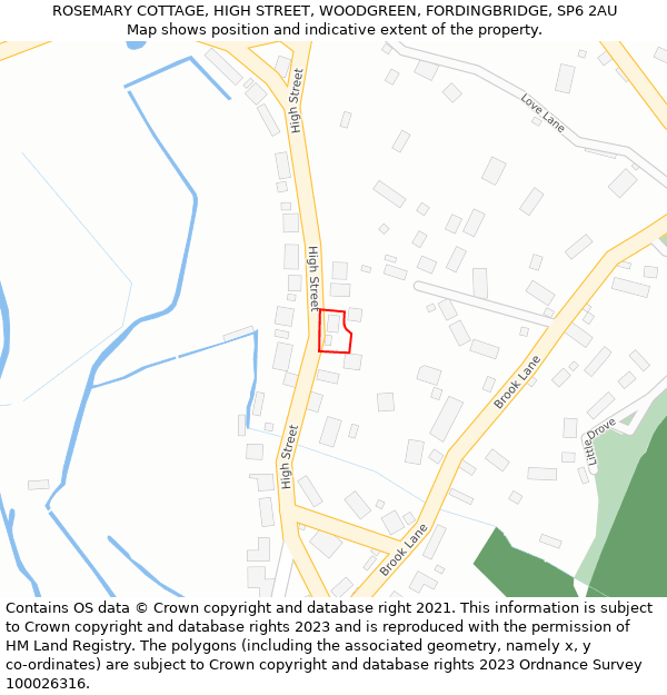 ROSEMARY COTTAGE, HIGH STREET, WOODGREEN, FORDINGBRIDGE, SP6 2AU: Location map and indicative extent of plot