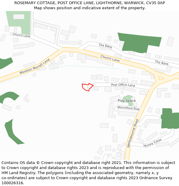 ROSEMARY COTTAGE, POST OFFICE LANE, LIGHTHORNE, WARWICK, CV35 0AP: Location map and indicative extent of plot
