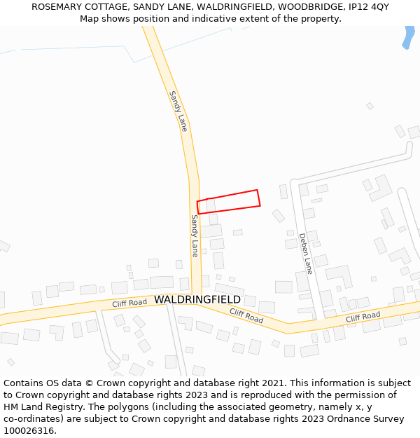 ROSEMARY COTTAGE, SANDY LANE, WALDRINGFIELD, WOODBRIDGE, IP12 4QY: Location map and indicative extent of plot
