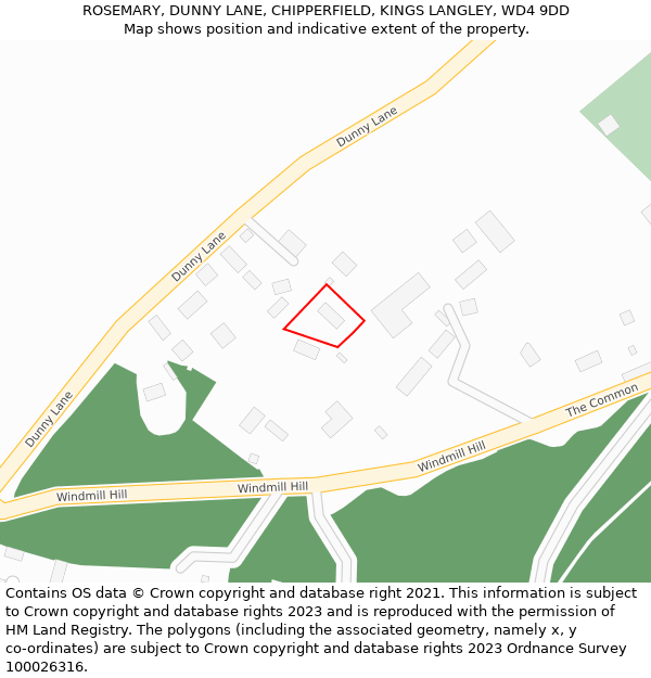 ROSEMARY, DUNNY LANE, CHIPPERFIELD, KINGS LANGLEY, WD4 9DD: Location map and indicative extent of plot