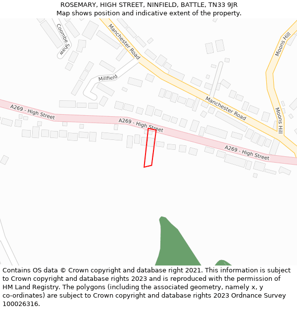 ROSEMARY, HIGH STREET, NINFIELD, BATTLE, TN33 9JR: Location map and indicative extent of plot