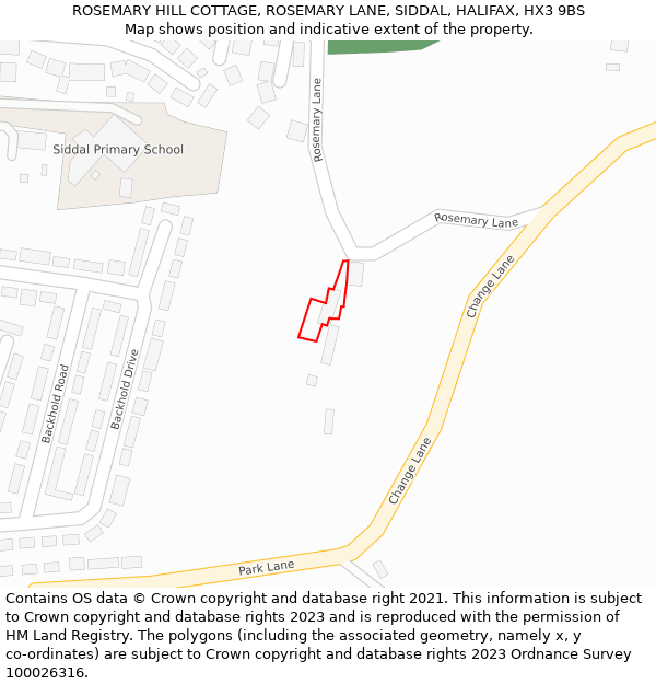 ROSEMARY HILL COTTAGE, ROSEMARY LANE, SIDDAL, HALIFAX, HX3 9BS: Location map and indicative extent of plot