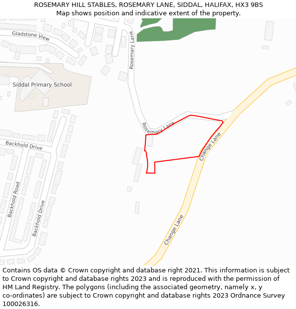 ROSEMARY HILL STABLES, ROSEMARY LANE, SIDDAL, HALIFAX, HX3 9BS: Location map and indicative extent of plot