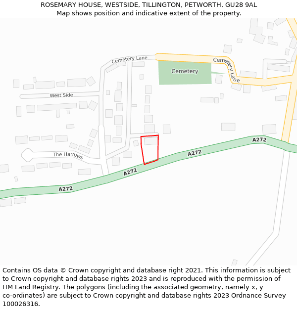 ROSEMARY HOUSE, WESTSIDE, TILLINGTON, PETWORTH, GU28 9AL: Location map and indicative extent of plot