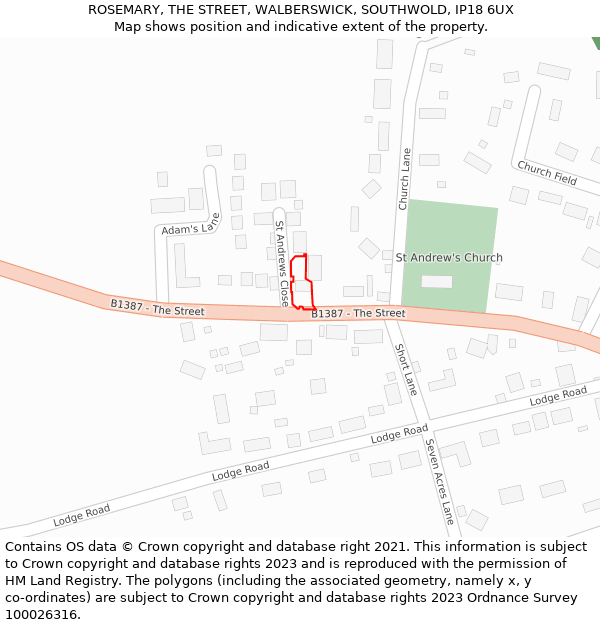 ROSEMARY, THE STREET, WALBERSWICK, SOUTHWOLD, IP18 6UX: Location map and indicative extent of plot
